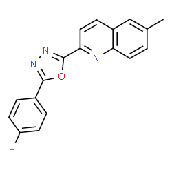 ChemSpider 2D Image | 2-[5-(4-Fluorophenyl)-1,3,4-oxadiazol-2-yl]-6-methylquinoline | C18H12FN3O