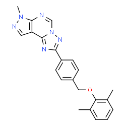 ChemSpider 2D Image | 2-{4-[(2,6-Dimethylphenoxy)methyl]phenyl}-7-methyl-7H-pyrazolo[4,3-e][1,2,4]triazolo[1,5-c]pyrimidine | C22H20N6O