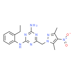 ChemSpider 2D Image | 6-[(3,5-Dimethyl-4-nitro-1H-pyrazol-1-yl)methyl]-N-(2-ethylphenyl)-1,3,5-triazine-2,4-diamine | C17H20N8O2