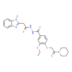 ChemSpider 2D Image | 3-Ethoxy-N'-[(1-methyl-1H-benzimidazol-2-yl)acetyl]-4-[2-oxo-2-(1-piperidinyl)ethoxy]benzohydrazide | C26H31N5O5