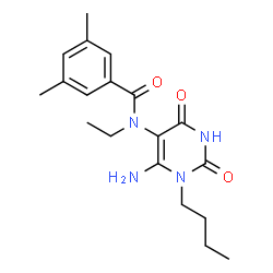ChemSpider 2D Image | N-(6-Amino-1-butyl-2,4-dioxo-1,2,3,4-tetrahydro-5-pyrimidinyl)-N-ethyl-3,5-dimethylbenzamide | C19H26N4O3