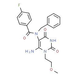 ChemSpider 2D Image | N-[6-Amino-1-(2-methoxyethyl)-2,4-dioxo-1,2,3,4-tetrahydro-5-pyrimidinyl]-N-benzyl-4-fluorobenzamide | C21H21FN4O4