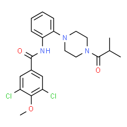 ChemSpider 2D Image | 3,5-Dichloro-N-[2-(4-isobutyryl-1-piperazinyl)phenyl]-4-methoxybenzamide | C22H25Cl2N3O3