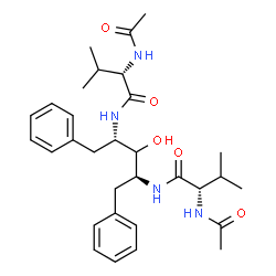 ChemSpider 2D Image | (2S,2'S)-N,N'-[(2S,4S)-3-Hydroxy-1,5-diphenyl-2,4-pentanediyl]bis(2-acetamido-3-methylbutanamide) | C31H44N4O5