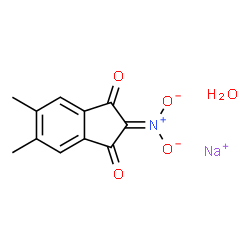 ChemSpider 2D Image | Sodium [(5,6-dimethyl-1,3-dioxo-1,3-dihydro-2H-inden-2-ylidene)(oxido)-lambda~5~-azanyl]oxidanide hydrate (1:1:1) | C11H10NNaO5