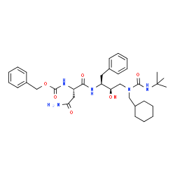 ChemSpider 2D Image | Benzyl [(2S)-4-amino-1-{[(2S,3R)-4-{(cyclohexylmethyl)[(2-methyl-2-propanyl)carbamoyl]amino}-3-hydroxy-1-phenyl-2-butanyl]amino}-1,4-dioxo-2-butanyl]carbamate | C34H49N5O6