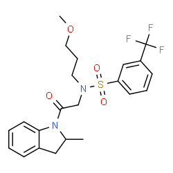 ChemSpider 2D Image | N-(3-Methoxypropyl)-N-[2-(2-methyl-2,3-dihydro-1H-indol-1-yl)-2-oxoethyl]-3-(trifluoromethyl)benzenesulfonamide | C22H25F3N2O4S