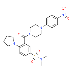 ChemSpider 2D Image | N,N-Dimethyl-3-{[4-(4-nitrophenyl)-1-piperazinyl]carbonyl}-4-(1-pyrrolidinyl)benzenesulfonamide | C23H29N5O5S