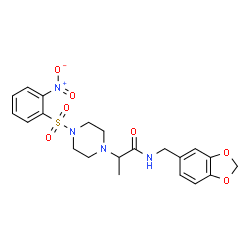 ChemSpider 2D Image | N-(1,3-Benzodioxol-5-ylmethyl)-2-{4-[(2-nitrophenyl)sulfonyl]-1-piperazinyl}propanamide | C21H24N4O7S