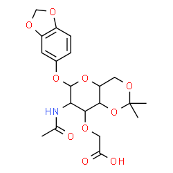 ChemSpider 2D Image | 1,3-Benzodioxol-5-yl 2-acetamido-3-O-(carboxymethyl)-2-deoxy-4,6-O-isopropylidenehexopyranoside | C20H25NO10