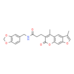 ChemSpider 2D Image | N-(1,3-Benzodioxol-5-ylmethyl)-3-(3,5-dimethyl-7-oxo-7H-furo[3,2-g]chromen-6-yl)propanamide | C24H21NO6