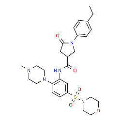 ChemSpider 2D Image | 1-(4-Ethylphenyl)-N-[2-(4-methyl-1-piperazinyl)-5-(4-morpholinylsulfonyl)phenyl]-5-oxo-3-pyrrolidinecarboxamide | C28H37N5O5S
