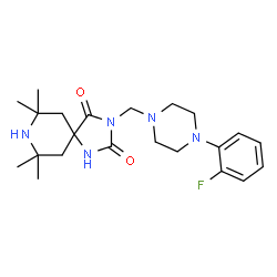 ChemSpider 2D Image | 3-{[4-(2-Fluorophenyl)-1-piperazinyl]methyl}-7,7,9,9-tetramethyl-1,3,8-triazaspiro[4.5]decane-2,4-dione | C22H32FN5O2