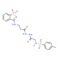 ChemSpider 2D Image | N-[2-(2-{3-[(1,1-Dioxido-1,2-benzothiazol-3-yl)amino]propanoyl}hydrazino)-2-oxoethyl]-N,4-dimethylbenzenesulfonamide | C20H23N5O6S2