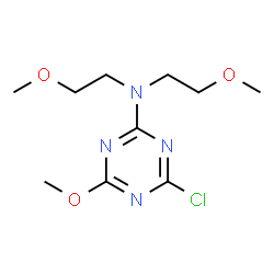 ChemSpider 2D Image | 4-Chloro-6-methoxy-N,N-bis(2-methoxyethyl)-1,3,5-triazin-2-amine | C10H17ClN4O3