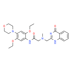 ChemSpider 2D Image | N-[2,5-Diethoxy-4-(4-morpholinyl)phenyl]-N~2~-methyl-N~2~-[(4-oxo-1,4-dihydro-2-quinazolinyl)methyl]glycinamide | C26H33N5O5