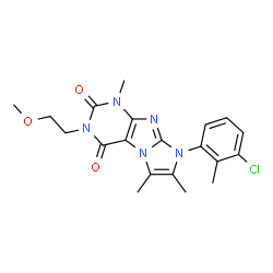ChemSpider 2D Image | 8-(3-Chloro-2-methylphenyl)-3-(2-methoxyethyl)-1,6,7-trimethyl-1H-imidazo[2,1-f]purine-2,4(3H,8H)-dione | C20H22ClN5O3