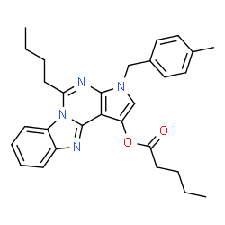 ChemSpider 2D Image | 5-Butyl-3-(4-methylbenzyl)-3H-pyrrolo[2',3':4,5]pyrimido[1,6-a]benzimidazol-1-yl valerate | C29H32N4O2