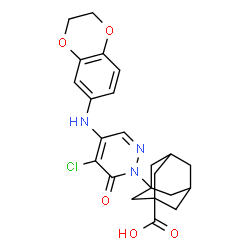 ChemSpider 2D Image | 3-[5-Chloro-4-(2,3-dihydro-1,4-benzodioxin-6-ylamino)-6-oxo-1(6H)-pyridazinyl]-1-adamantanecarboxylic acid | C23H24ClN3O5