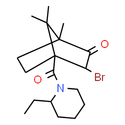ChemSpider 2D Image | 3-Bromo-4-[(2-ethyl-1-piperidinyl)carbonyl]-1,7,7-trimethylbicyclo[2.2.1]heptan-2-one | C18H28BrNO2