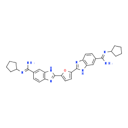 ChemSpider 2D Image | 2,2'-furan-2,5-diylbis(N-cyclopentyl-1H-benzimidazole-5-carboximidamide) | C30H32N8O