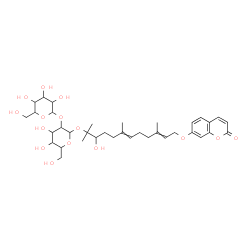 ChemSpider 2D Image | 3-Hydroxy-2,6,10-trimethyl-12-[(2-oxo-2H-chromen-7-yl)oxy]-6,10-dodecadien-2-yl 2-O-hexopyranosylhexopyranoside | C36H52O15