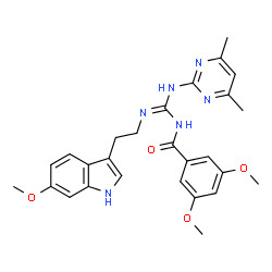 ChemSpider 2D Image | N-{N-(4,6-Dimethyl-2-pyrimidinyl)-N'-[2-(6-methoxy-1H-indol-3-yl)ethyl]carbamimidoyl}-3,5-dimethoxybenzamide | C27H30N6O4