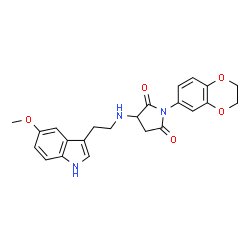ChemSpider 2D Image | 1-(2,3-Dihydro-1,4-benzodioxin-6-yl)-3-{[2-(5-methoxy-1H-indol-3-yl)ethyl]amino}-2,5-pyrrolidinedione | C23H23N3O5