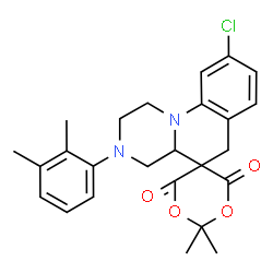 ChemSpider 2D Image | 9'-Chloro-3'-(2,3-dimethylphenyl)-2,2-dimethyl-2',3',4',4a'-tetrahydro-1'H,6'H-spiro[1,3-dioxane-5,5'-pyrazino[1,2-a]quinoline]-4,6-dione | C25H27ClN2O4