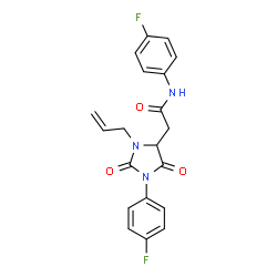 ChemSpider 2D Image | 2-[3-Allyl-1-(4-fluorophenyl)-2,5-dioxo-4-imidazolidinyl]-N-(4-fluorophenyl)acetamide | C20H17F2N3O3