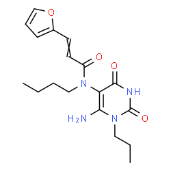 ChemSpider 2D Image | N-(6-Amino-2,4-dioxo-1-propyl-1,2,3,4-tetrahydro-5-pyrimidinyl)-N-butyl-3-(2-furyl)acrylamide | C18H24N4O4