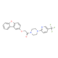ChemSpider 2D Image | 2-(Dibenzo[b,d]furan-2-yloxy)-1-{4-[5-(trifluoromethyl)-2-pyridinyl]-1-piperazinyl}ethanone | C24H20F3N3O3