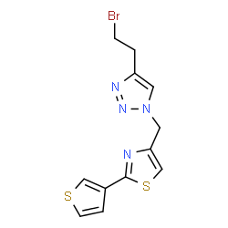 ChemSpider 2D Image | 4-(2-Bromoethyl)-1-{[2-(3-thienyl)-1,3-thiazol-4-yl]methyl}-1H-1,2,3-triazole | C12H11BrN4S2