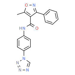 ChemSpider 2D Image | 5-Methyl-3-phenyl-N-[4-(1H-tetrazol-1-yl)phenyl]-1,2-oxazole-4-carboxamide | C18H14N6O2