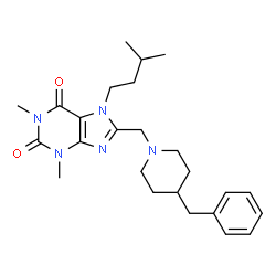 ChemSpider 2D Image | 8-[(4-Benzyl-1-piperidinyl)methyl]-1,3-dimethyl-7-(3-methylbutyl)-3,7-dihydro-1H-purine-2,6-dione | C25H35N5O2