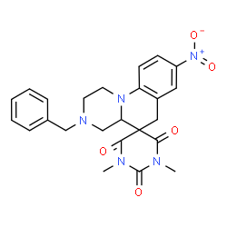 ChemSpider 2D Image | 3-Benzyl-1',3'-dimethyl-8-nitro-2,3,4,4a-tetrahydro-1H,2'H,6H-spiro[pyrazino[1,2-a]quinoline-5,5'-pyrimidine]-2',4',6'(1'H,3'H)-trione | C24H25N5O5