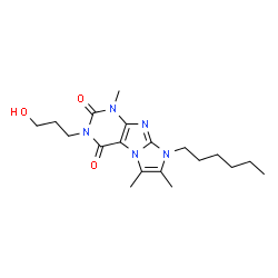 ChemSpider 2D Image | 8-Hexyl-3-(3-hydroxypropyl)-1,6,7-trimethyl-1H-imidazo[2,1-f]purine-2,4(3H,8H)-dione | C19H29N5O3