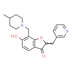 ChemSpider 2D Image | 6-Hydroxy-7-[(4-methyl-1-piperidinyl)methyl]-2-(3-pyridinylmethylene)-1-benzofuran-3(2H)-one | C21H22N2O3