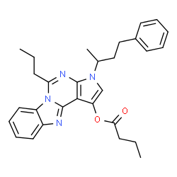 ChemSpider 2D Image | 3-(4-Phenyl-2-butanyl)-5-propyl-3H-pyrrolo[2',3':4,5]pyrimido[1,6-a]benzimidazol-1-yl butyrate | C29H32N4O2