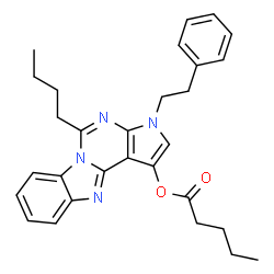 ChemSpider 2D Image | 5-Butyl-3-(2-phenylethyl)-3H-pyrrolo[2',3':4,5]pyrimido[1,6-a]benzimidazol-1-yl valerate | C29H32N4O2