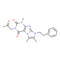 ChemSpider 2D Image | 1,6,7-Trimethyl-3-(2-oxopropyl)-8-(2-phenylethyl)-1H-imidazo[2,1-f]purine-2,4(3H,8H)-dione | C21H23N5O3