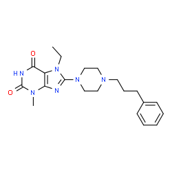 ChemSpider 2D Image | 7-Ethyl-3-methyl-8-[4-(3-phenylpropyl)-1-piperazinyl]-3,7-dihydro-1H-purine-2,6-dione | C21H28N6O2