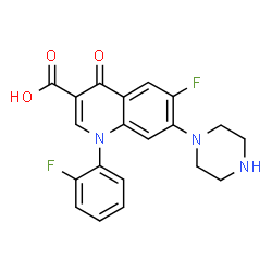 ChemSpider 2D Image | 6-Fluoro-1-(2-fluorophenyl)-4-oxo-7-(1-piperazinyl)-1,4-dihydro-3-quinolinecarboxylic acid | C20H17F2N3O3