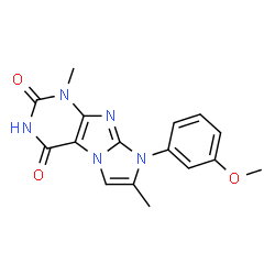 ChemSpider 2D Image | 8-(3-Methoxyphenyl)-1,7-dimethyl-1H-imidazo[2,1-f]purine-2,4(3H,8H)-dione | C16H15N5O3