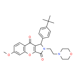 ChemSpider 2D Image | 6-Methoxy-1-[4-(2-methyl-2-propanyl)phenyl]-2-[2-(4-morpholinyl)ethyl]-1,2-dihydrochromeno[2,3-c]pyrrole-3,9-dione | C28H32N2O5