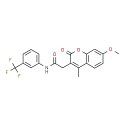 ChemSpider 2D Image | 2-(7-Methoxy-4-methyl-2-oxo-2H-chromen-3-yl)-N-[3-(trifluoromethyl)phenyl]acetamide | C20H16F3NO4