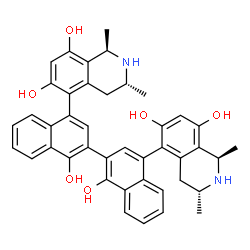 ChemSpider 2D Image | (1R,3R,1'R,3'R)-5,5'-(1,1'-Dihydroxy-2,2'-binaphthalene-4,4'-diyl)bis(1,3-dimethyl-1,2,3,4-tetrahydro-6,8-isoquinolinediol) | C42H40N2O6