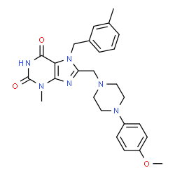 ChemSpider 2D Image | 8-{[4-(4-Methoxyphenyl)-1-piperazinyl]methyl}-3-methyl-7-(3-methylbenzyl)-3,7-dihydro-1H-purine-2,6-dione | C26H30N6O3