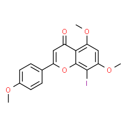 ChemSpider 2D Image | 8-Iodo-5,7-dimethoxy-2-(4-methoxyphenyl)-4H-chromen-4-one | C18H15IO5