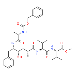 ChemSpider 2D Image | Methyl N-[(2R,4S,5S)-5-({N-[(benzyloxy)carbonyl]-L-alanyl}amino)-4-hydroxy-2-methyl-6-phenylhexanoyl]-L-valyl-L-valinate | C35H50N4O8